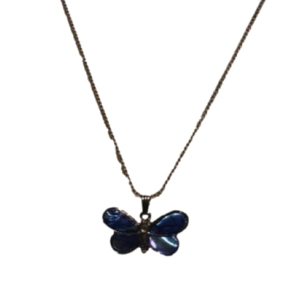 Genuine sea opal Butterfly Pendant Necklace - Picture 3 of 11